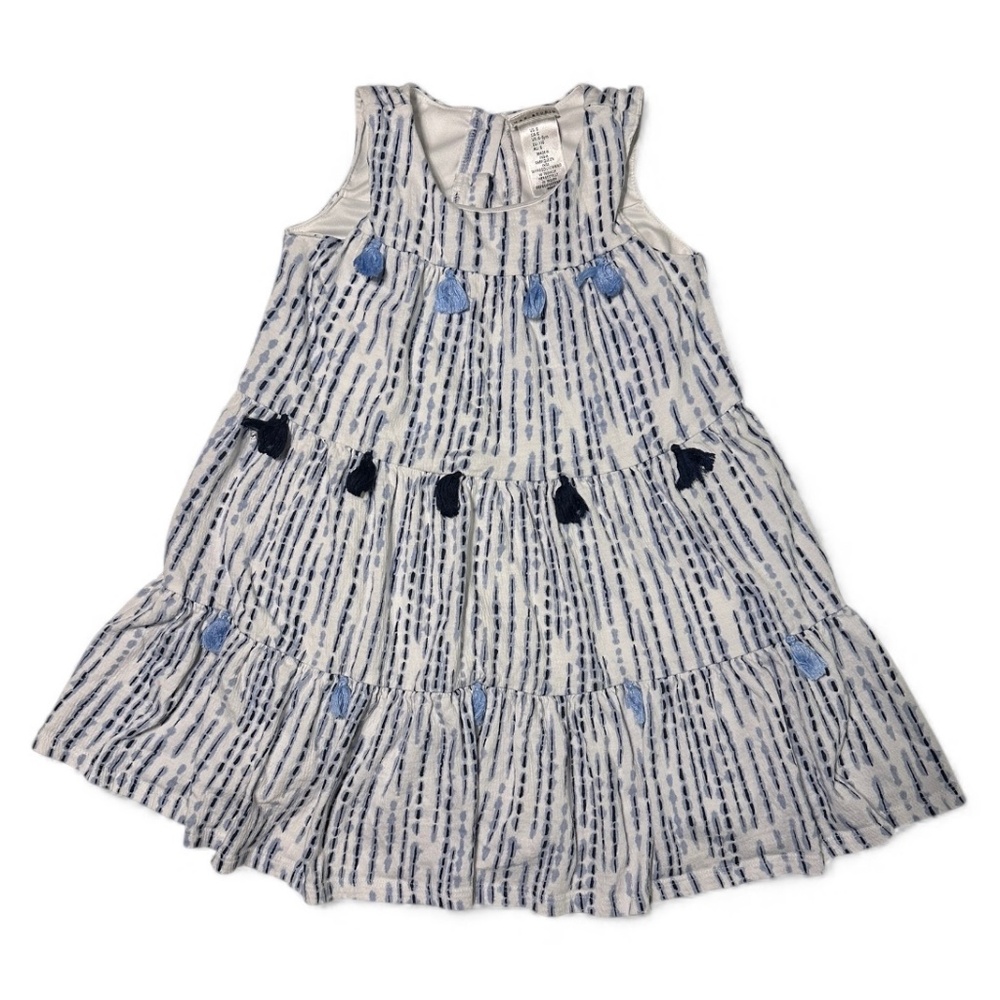 MAX STUDIO Girls 5 Like-New Sleeveless, White with Navy & Medium Blue Dress